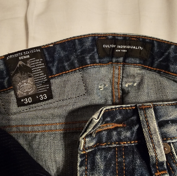 Cult of Individuality distressed slim rocker jeans. Japanese Seldevege denim. - Picture 4 of 9